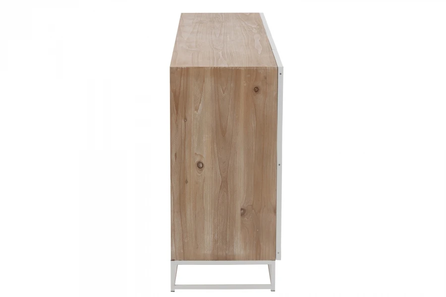 Buffet Bas 4 Portes Bois Métal Zig Zag Naturel Blanc – Image 3