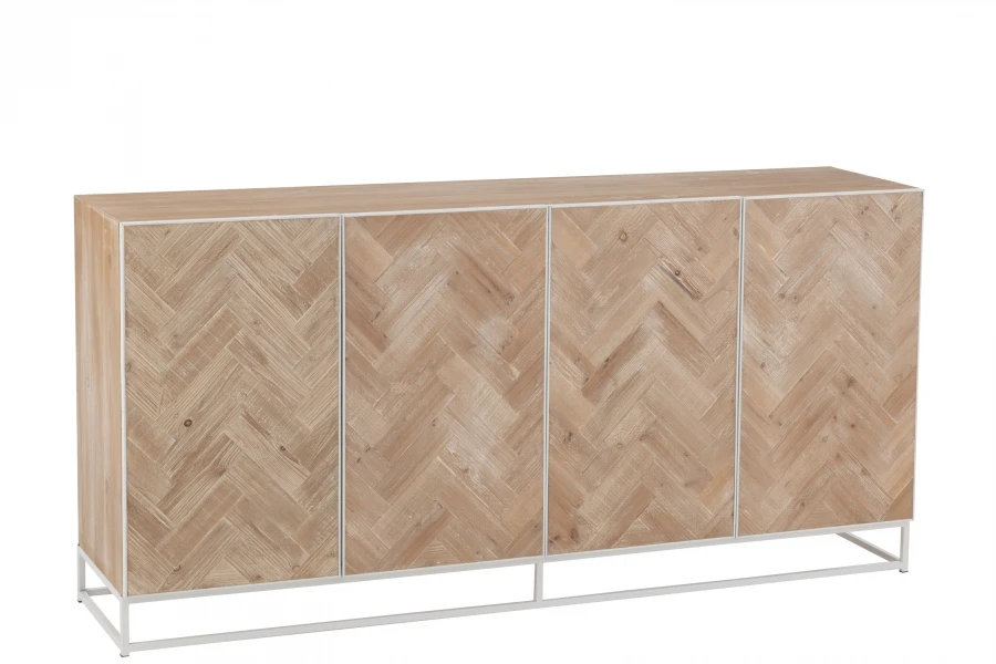Buffet Bas 4 Portes Bois Métal Zig Zag Naturel Blanc – Image 2