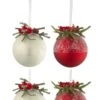 4 Boules De Noël Baies Givrées Blanc Rouge