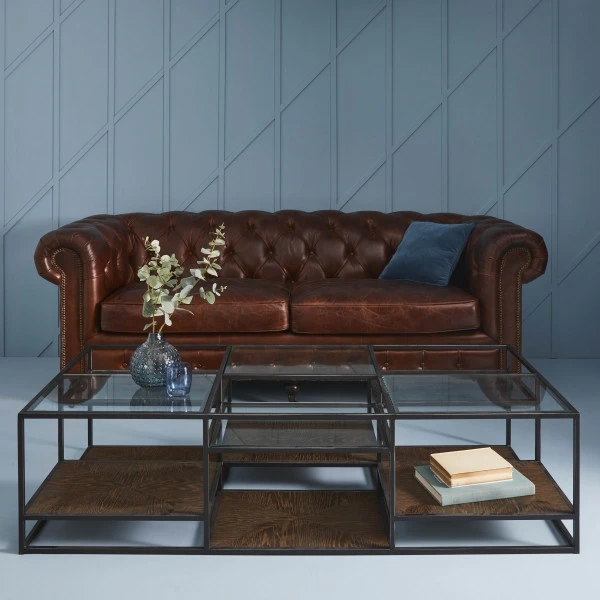 Table Basse Rectangulaire Jules Métal Verre Chêne – Image 4