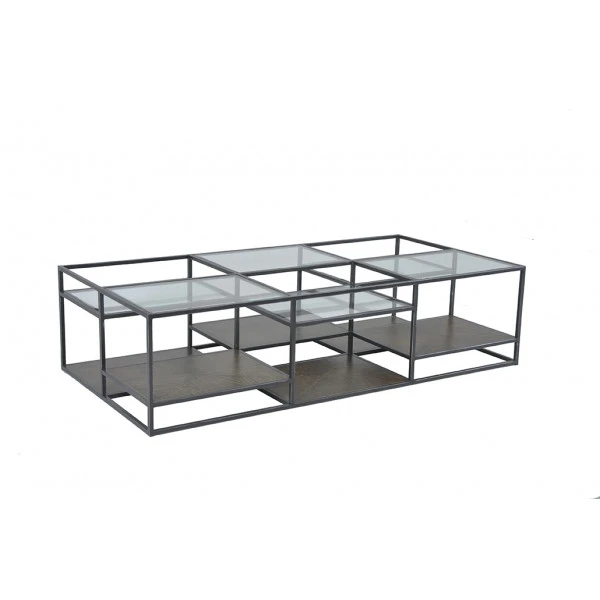 Table Basse Rectangulaire Jules Métal Verre Chêne – Image 2