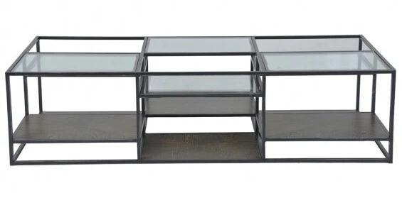 Table Basse Rectangulaire Jules Métal Verre Chêne