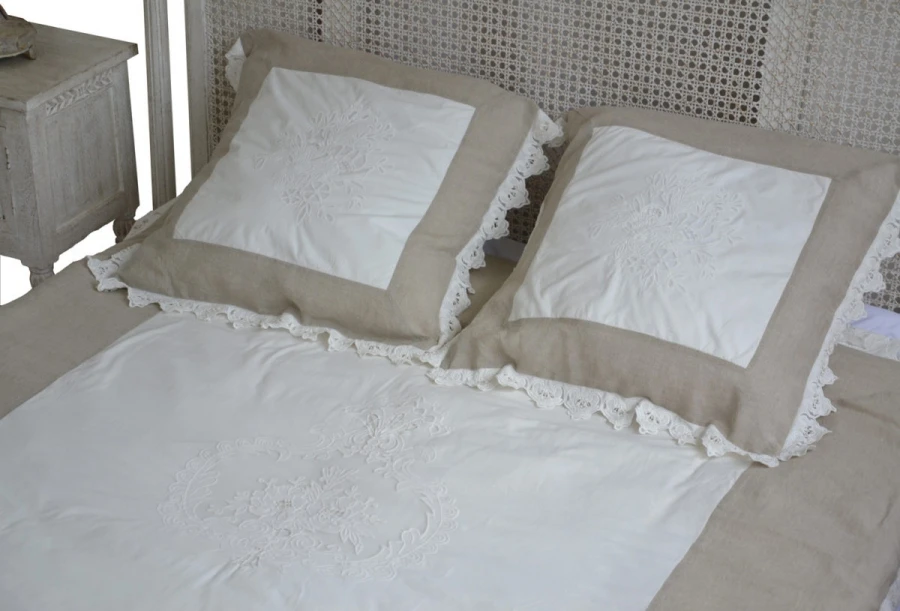 Housse D'Edredon + 2 Taies Reine Lin/Blanc Coquecigrues 180x180