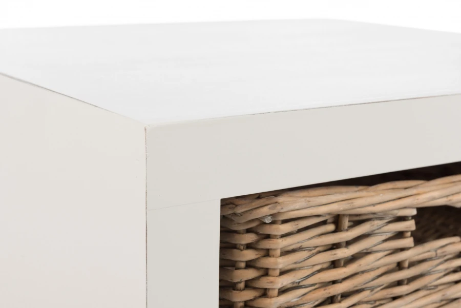 Table De Chevet Bois Blanc Panier Osier Jolipa – Image 5