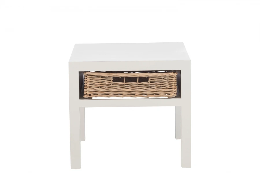 Table De Chevet Bois Blanc Panier Osier Jolipa – Image 3