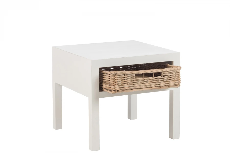 Table De Chevet Bois Blanc Panier Osier Jolipa – Image 2