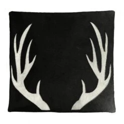 Coussin Bois De Cerf Cuir Vache Noir 45x45