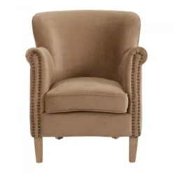 Fauteuil Claude Velours Cannelle Blanc D'Ivoire