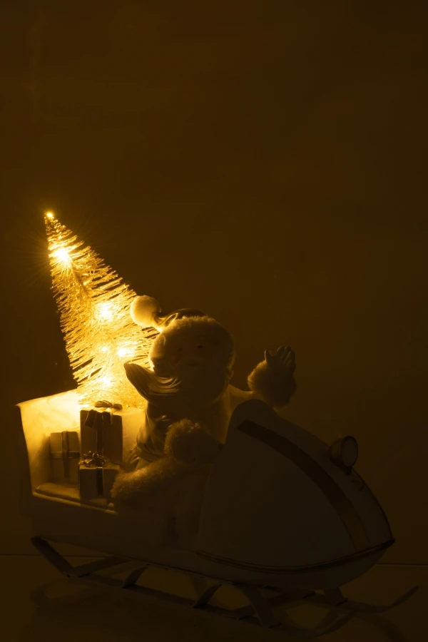 Traineau Père Noël Blanc-Or Leds 34cm – Image 3