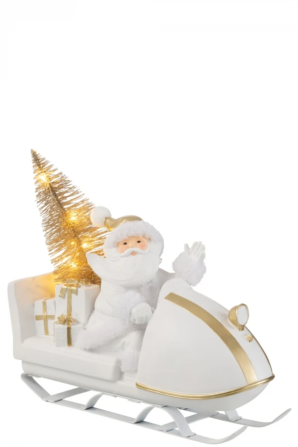 Traineau Père Noël Blanc-Or Leds 34cm
