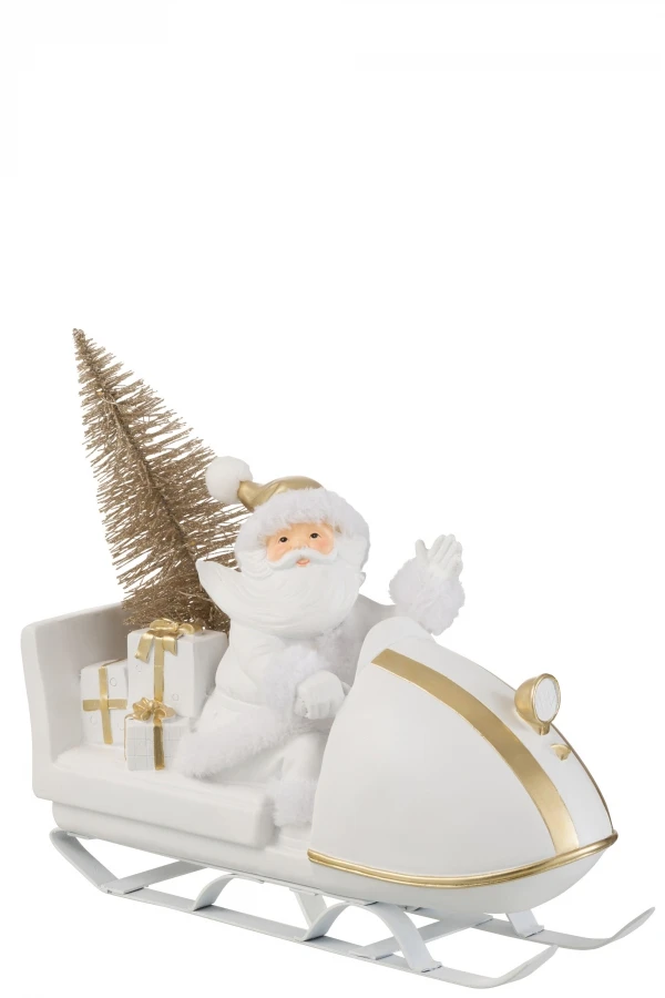 Traineau Père Noël Blanc-Or Leds 34cm – Image 2