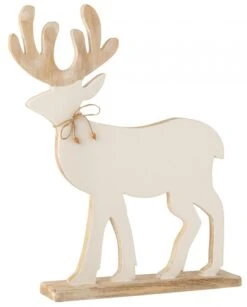Renne Sur Pied Bois Naturel-Blanc H56cm