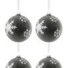 4 Boules De Noël Gris Anthracite Flocons Blancs