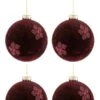4 Boules De Noël Fleurs Velours Burgundy