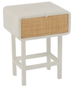 Chevet / Bout De Canapé Molly Bois Blanc Rotin Naturel