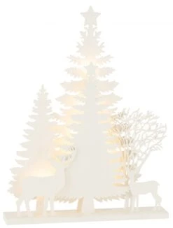 Déco Noël Led Arbres Cerfs Bois Blanc 45cm