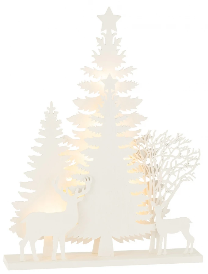Déco Noël Led Arbres Cerfs Bois Blanc 45cm
