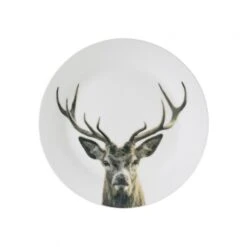 6 Assiettes Dessert Cerf Elaphe Porcelaine