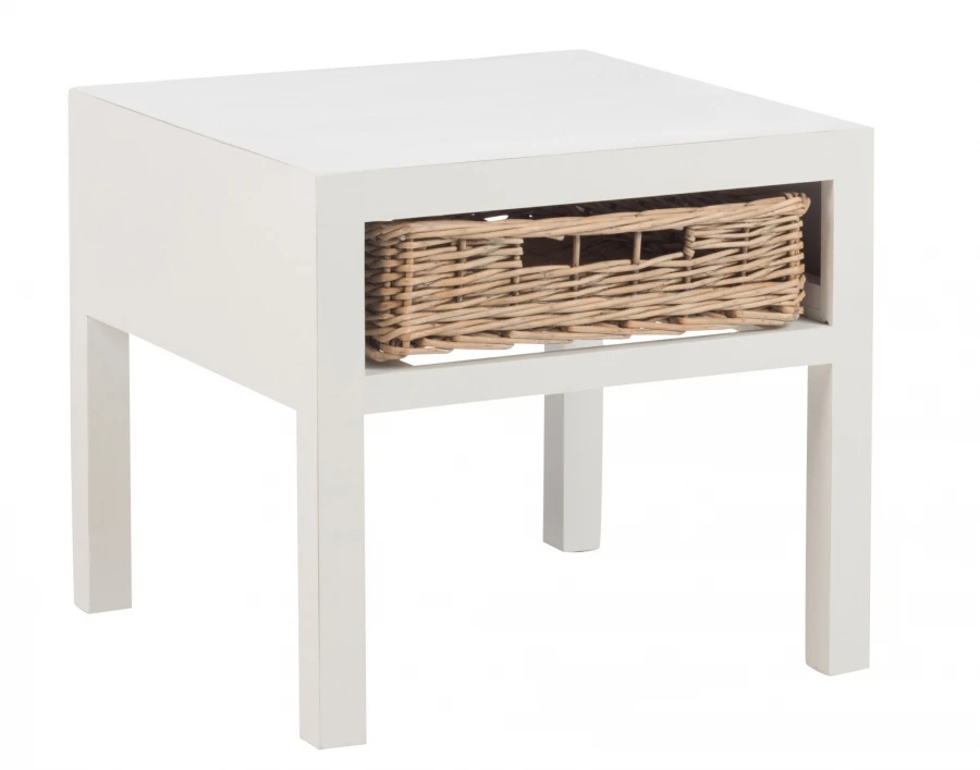 Table De Chevet Bois Blanc Panier Osier Jolipa