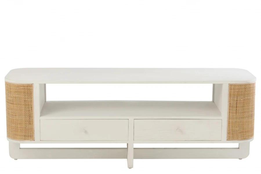 Meuble TV Molly Bois Blanc Rotin Naturel – Image 2