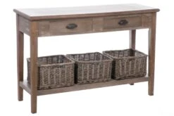 Console 2 Tiroirs Bois Naturel Grisé Paniers Osier Jolipa