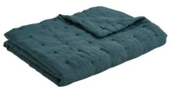 Couvre Lit Chloé Lin Lavé Pétrole 230x180 Blanc D'Ivoire