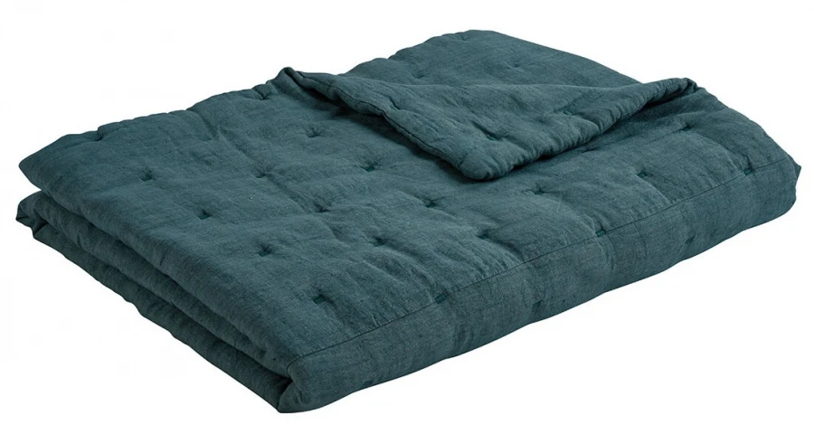 Couvre Lit Chloé Lin Lavé Pétrole 230x180 Blanc D'Ivoire