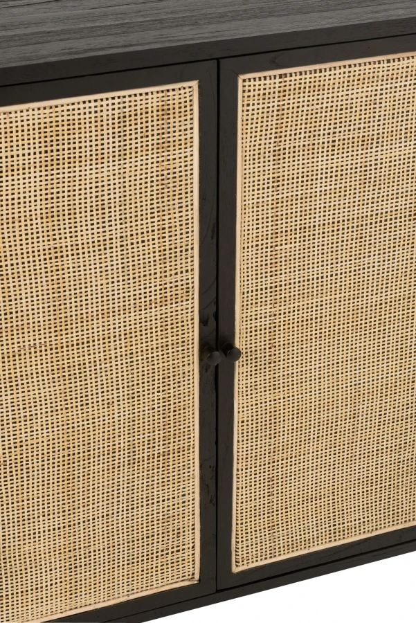 Buffet Bas 2 Portes Molly Bois Noir Rotin Naturel – Image 8