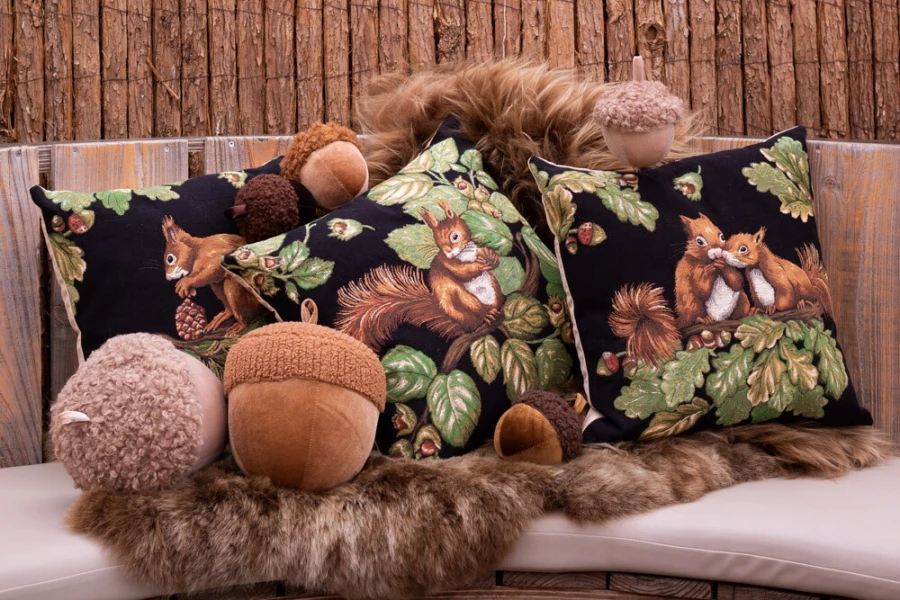 2 Coussins Gobelin Ecureuil Pomme De Pin 45x45 – Image 5