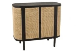 Buffet Bas 2 Portes Molly Bois Noir Rotin Naturel