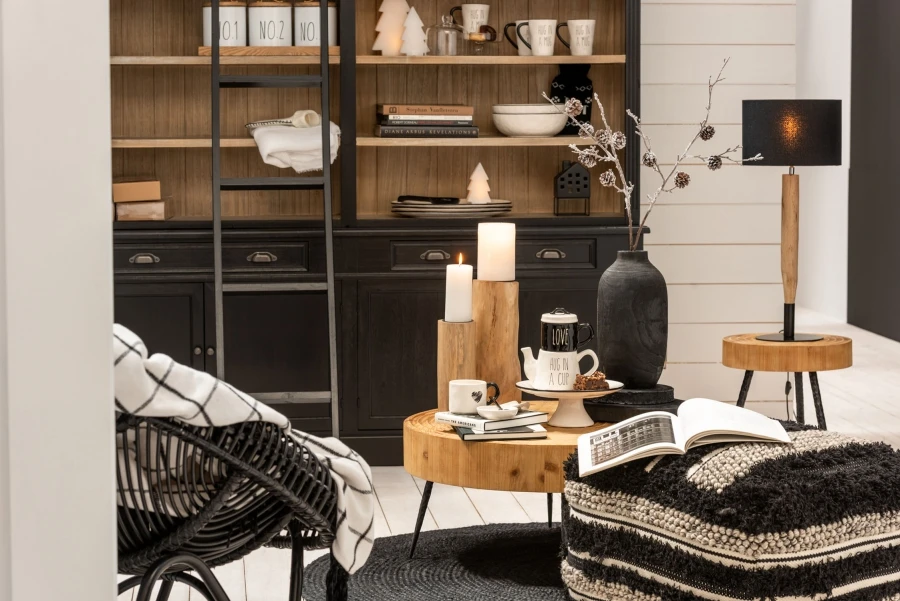 Bibliothèque 4 Portes Bois Noir-Naturel – Image 4