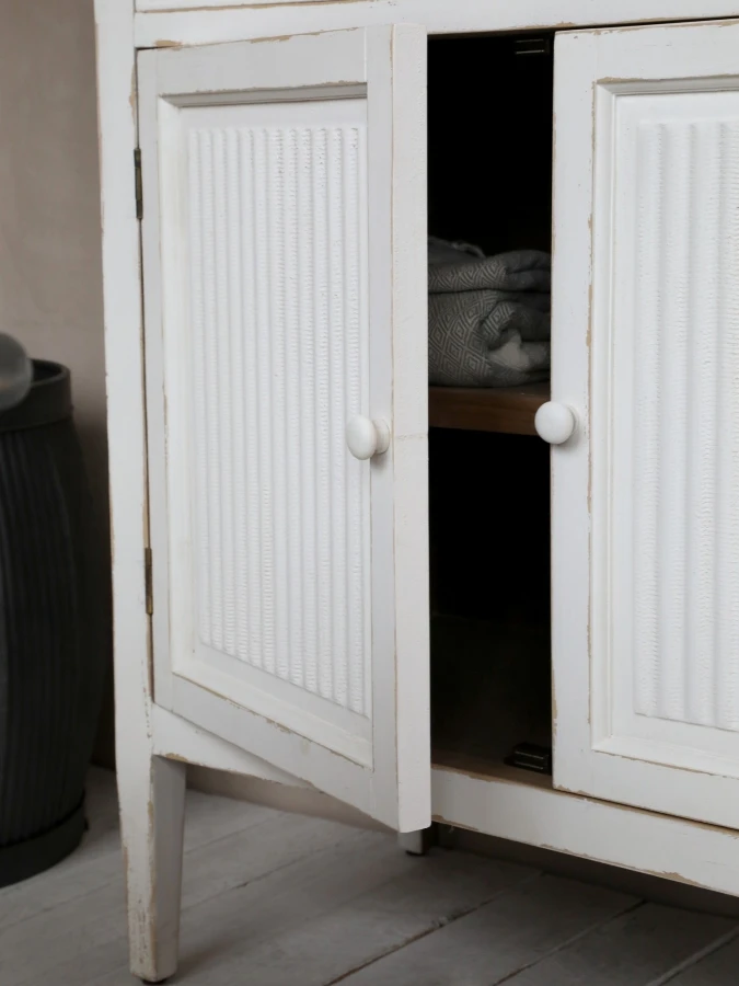 Buffet 2 Portes 1 Tiroir Rainures Blanc Antic – Image 3