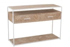 Console 2 Tiroirs Bois Métal Zig Zag Naturel Blanc