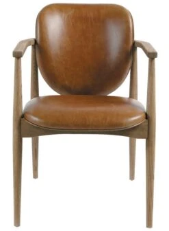Fauteuil Melvin - Cuir Marron Frêne Blanc D'Ivoire