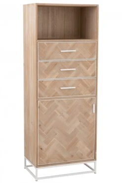 Armoire Haute 3 Tiroirs Zig Zag Naturel Blanc